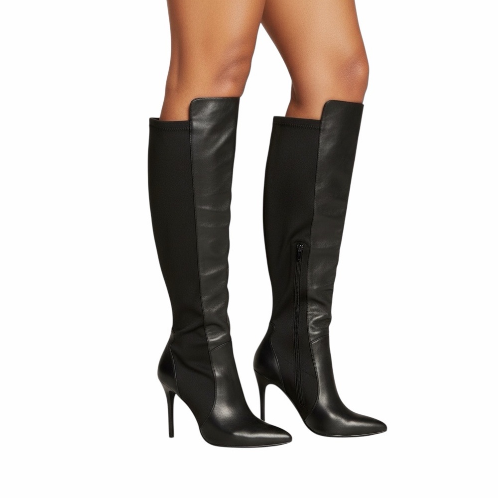 Charles David Black Over the Knee Boots with Stiletto Heel and Pointed Toe